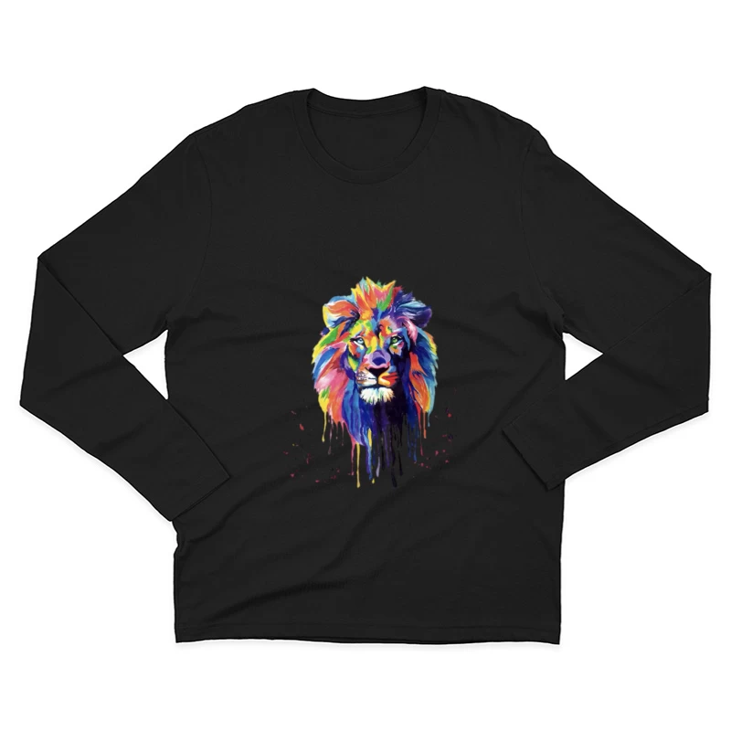 Bunter Löwenkopf auf Schwarz Herren Langarm T-Shirt