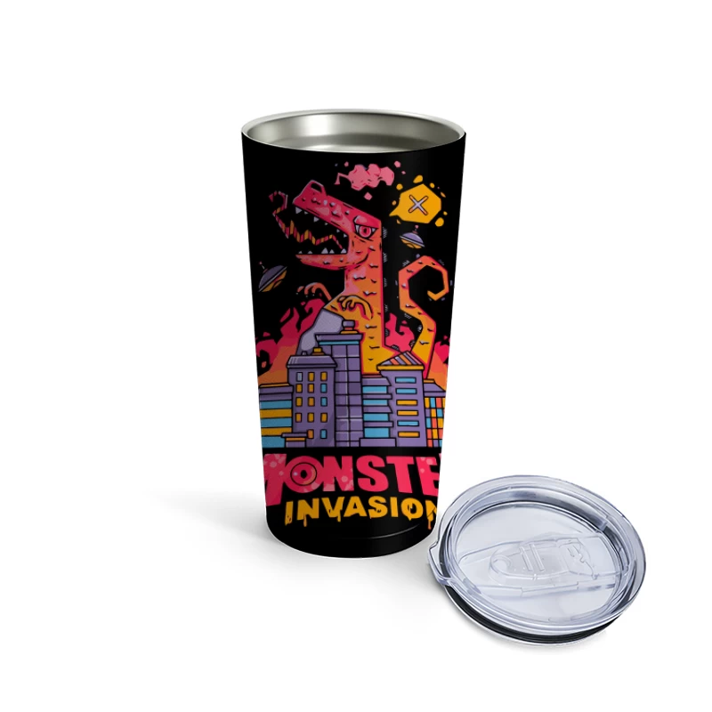 Monster Invasion: A Colorful Cartoon Illustration Travel Mug