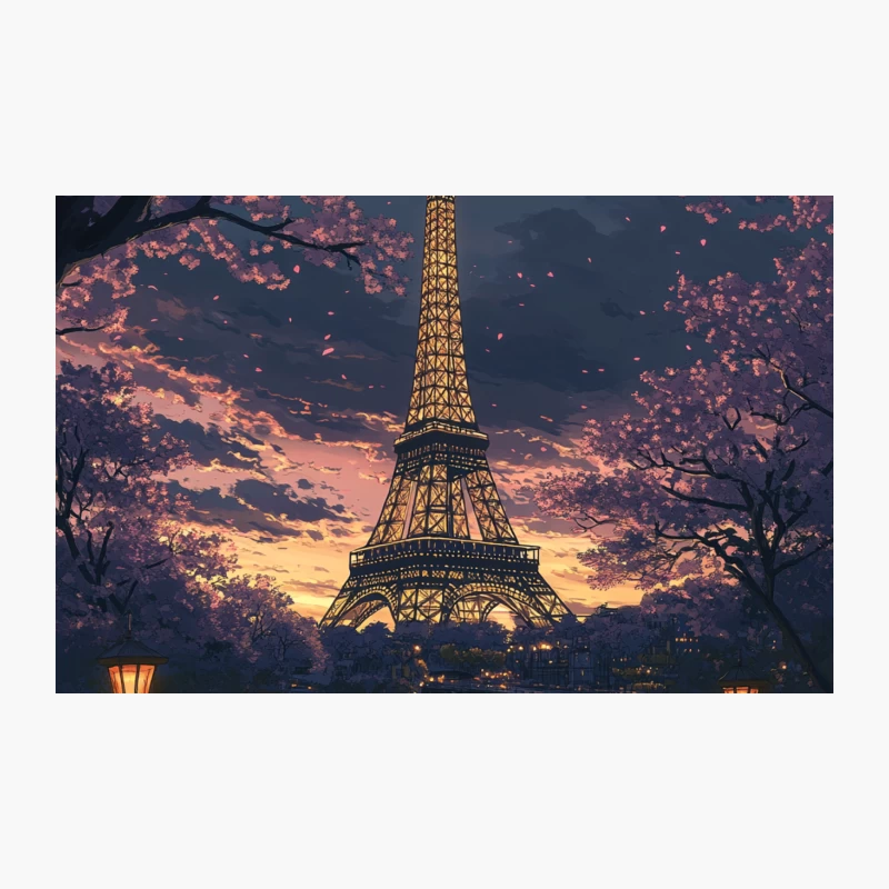 Romantic Parisian Sunset: Eiffel Tower Framed by Cherry Blossoms Travel Mug