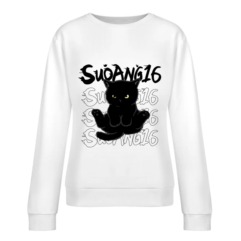 Niedliche schwarze Katze Illustration Damen Pullover Sweatshirt