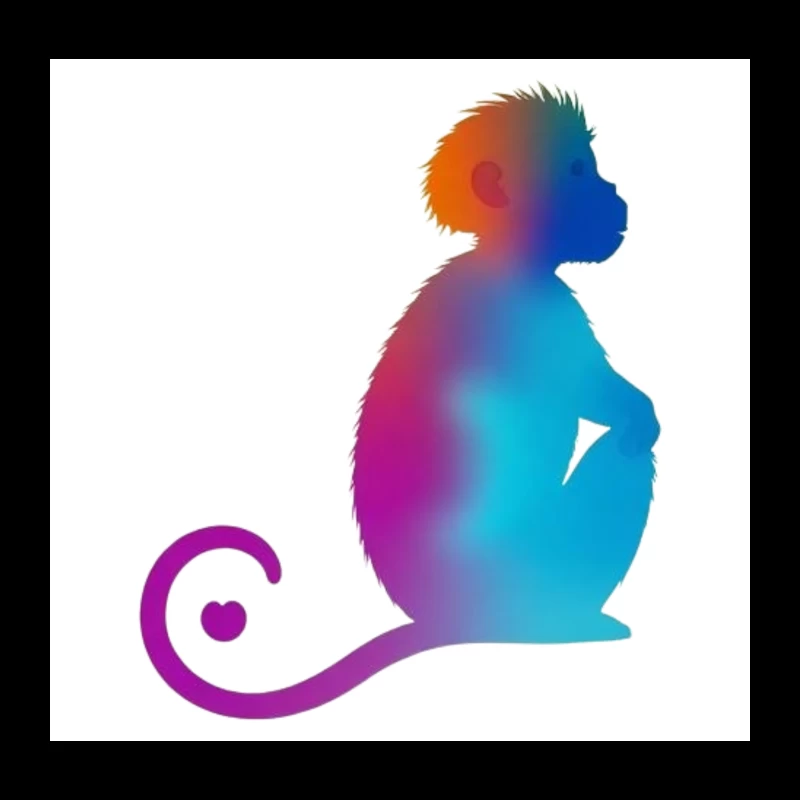 Colorful Gradient Monkey Silhouette with Curled Tail Throw Pillow