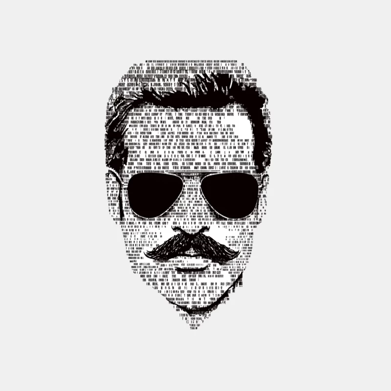 Typographic Portrait: Sunglasses and Mustache Text Art Male Tank Top
