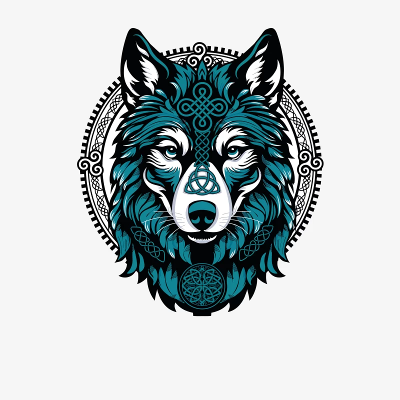 Majestic Celtic Wolf – Teal Knotwork Design Male Long Sleeve T-Shirt