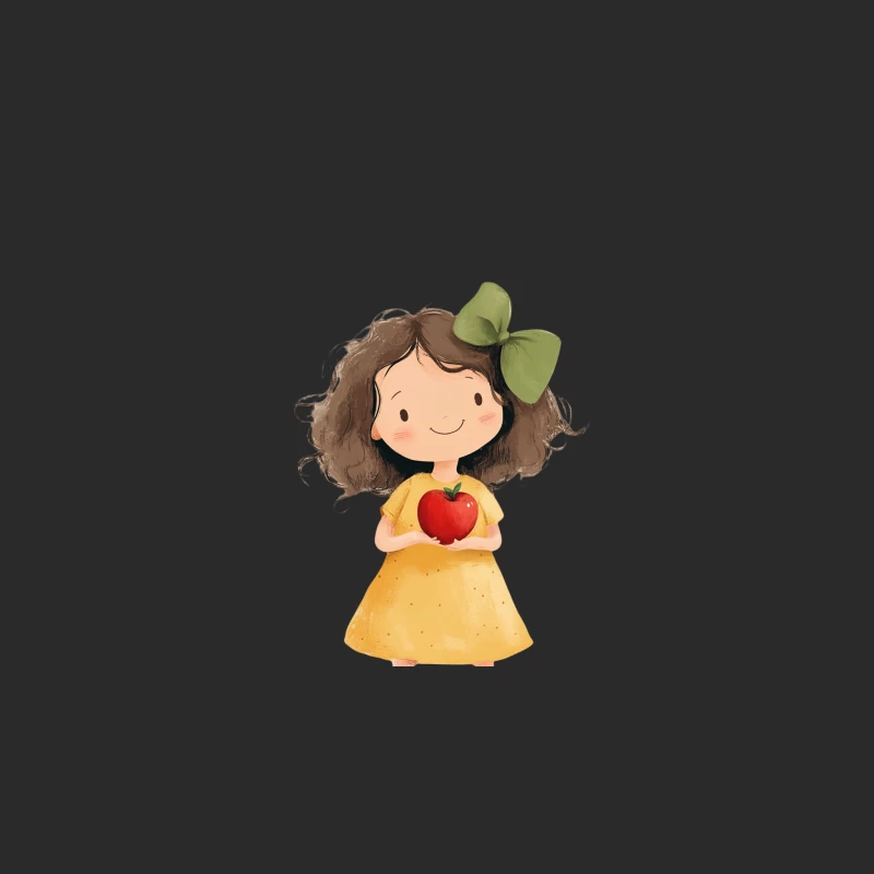 Cute Cartoon Girl with Apple in Yellow Dress Baseball Cap