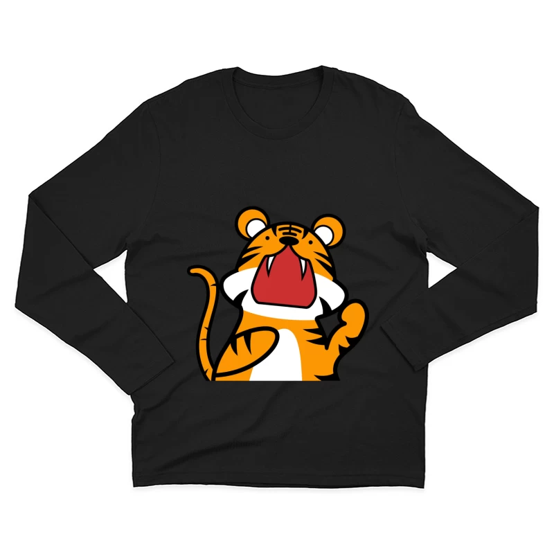 Fröhlicher Tiger-Maskottchen-Design Herren Langarm T-Shirt