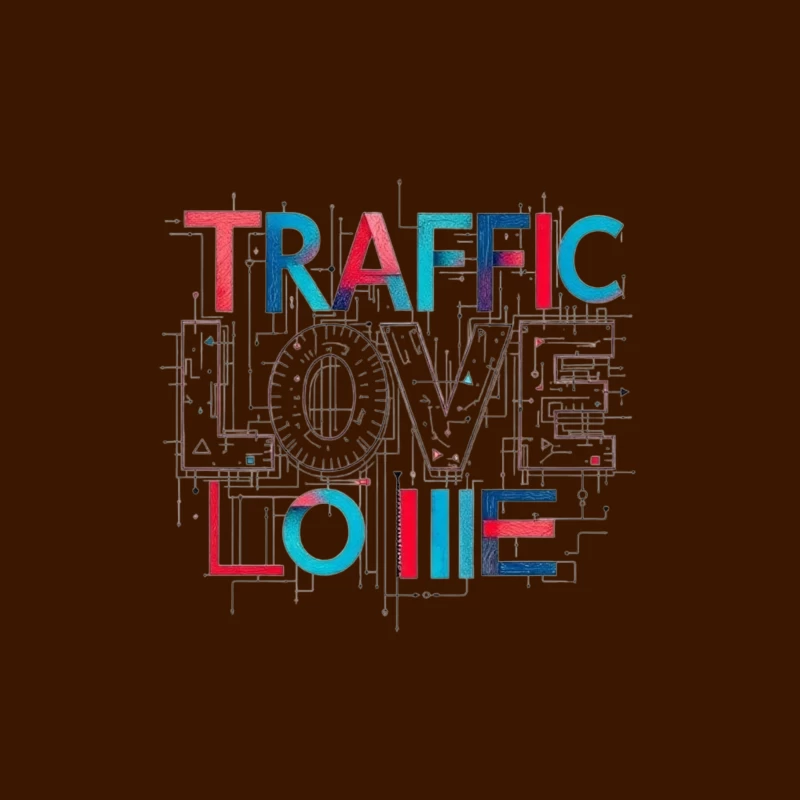 Traffic Love Typography with Technical Design Elements Tapestry