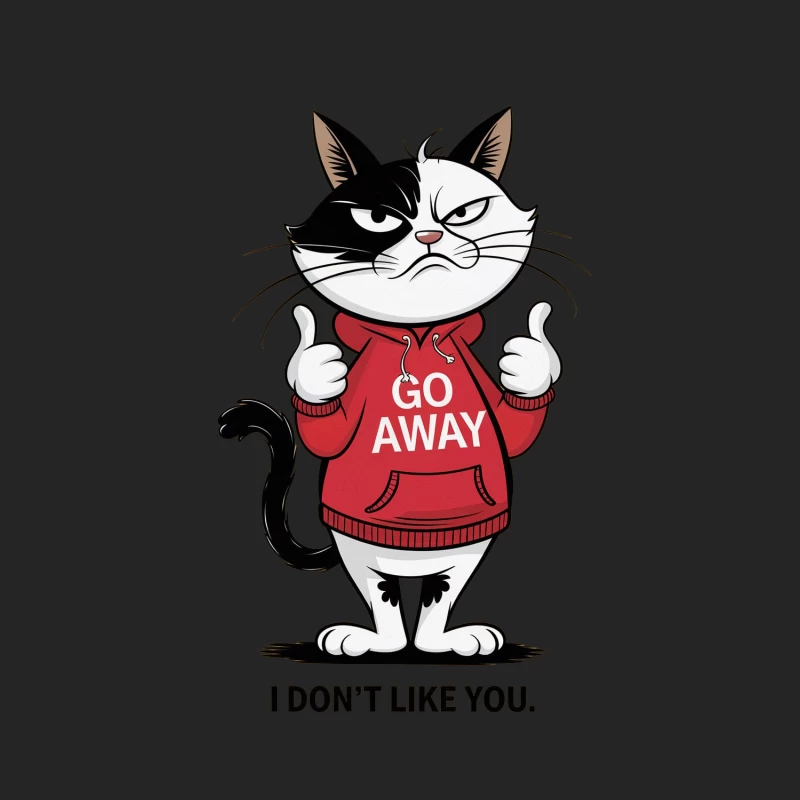 Grumpy Cartoon Cat in "Go Away" Hoodie Female Pullover Sweatshirt