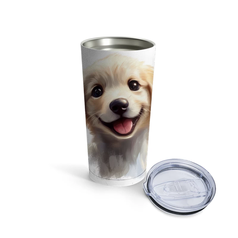 Adorable Smiling Golden Retriever Puppy Digital Portrait Travel Mug