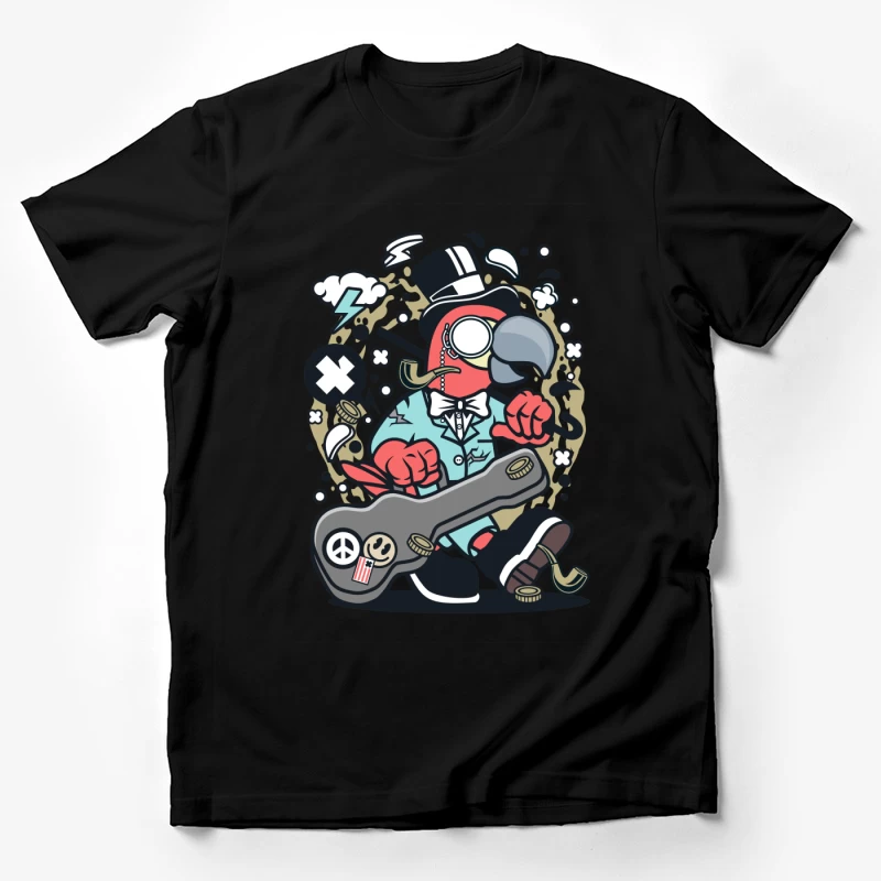 Perroquet chic avec guitare et chapeau haut-de-forme Homme T-Shirt