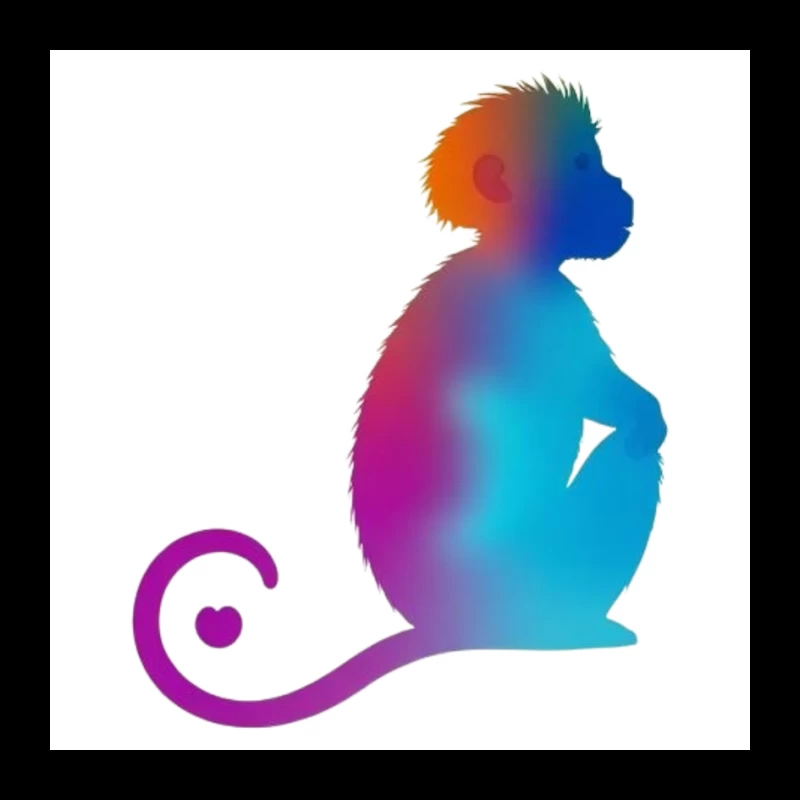 Colorful Gradient Monkey Silhouette with Curled Tail Pin