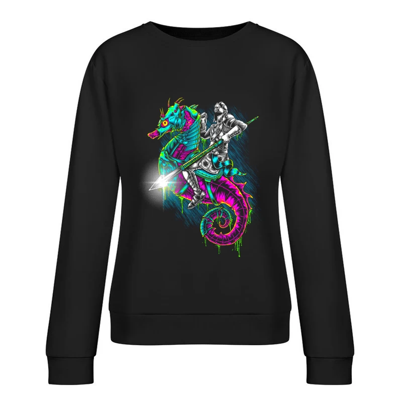 Knight Riding a Colorful Seahorse Female Pullover Sweatshirt