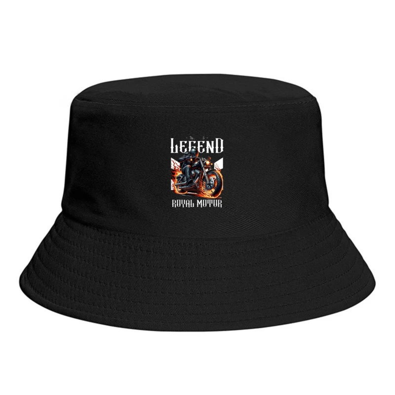 Legendary Flaming Royal Motor Black Motorcycle Illustration Bucket Hat