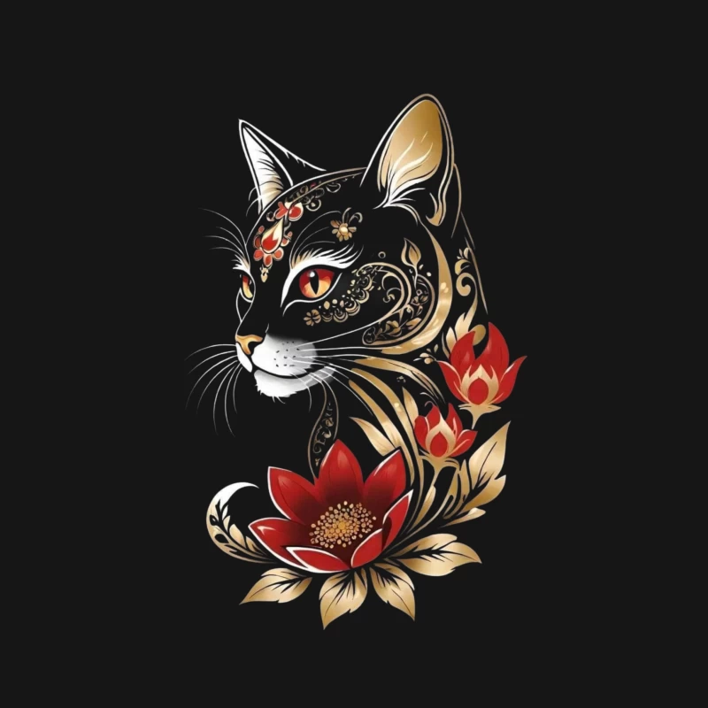 Decorative Black Cat with Flowers Male Long Sleeve T-Shirt