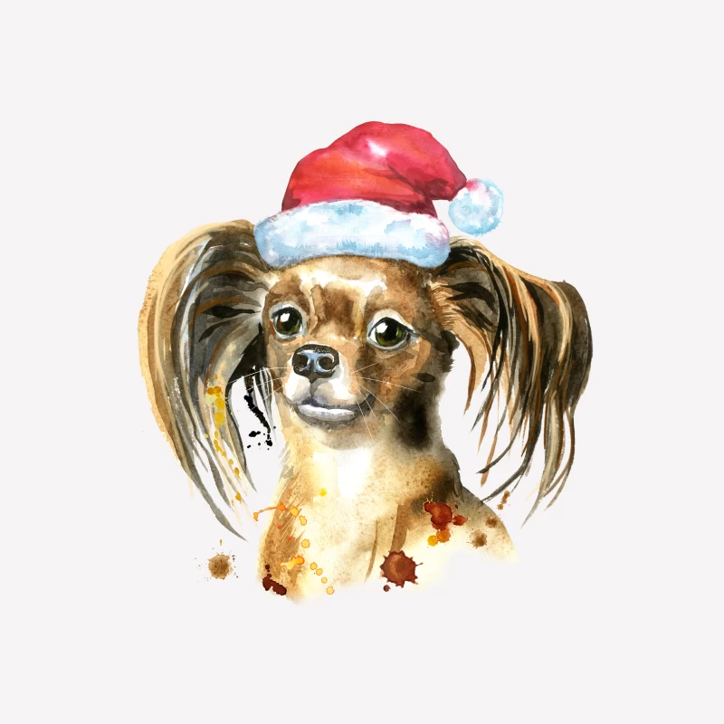 Chien avec chapeau de Noël en aquarelle Femme T-Shirt