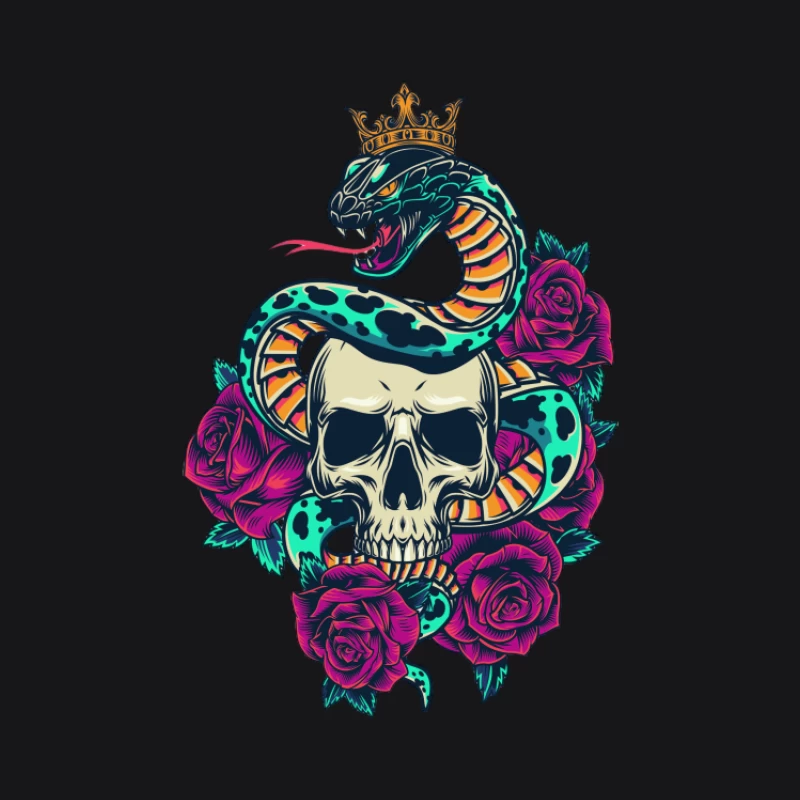Schlange und Totenkopf mit Rosen Herren Pullover Hoodie