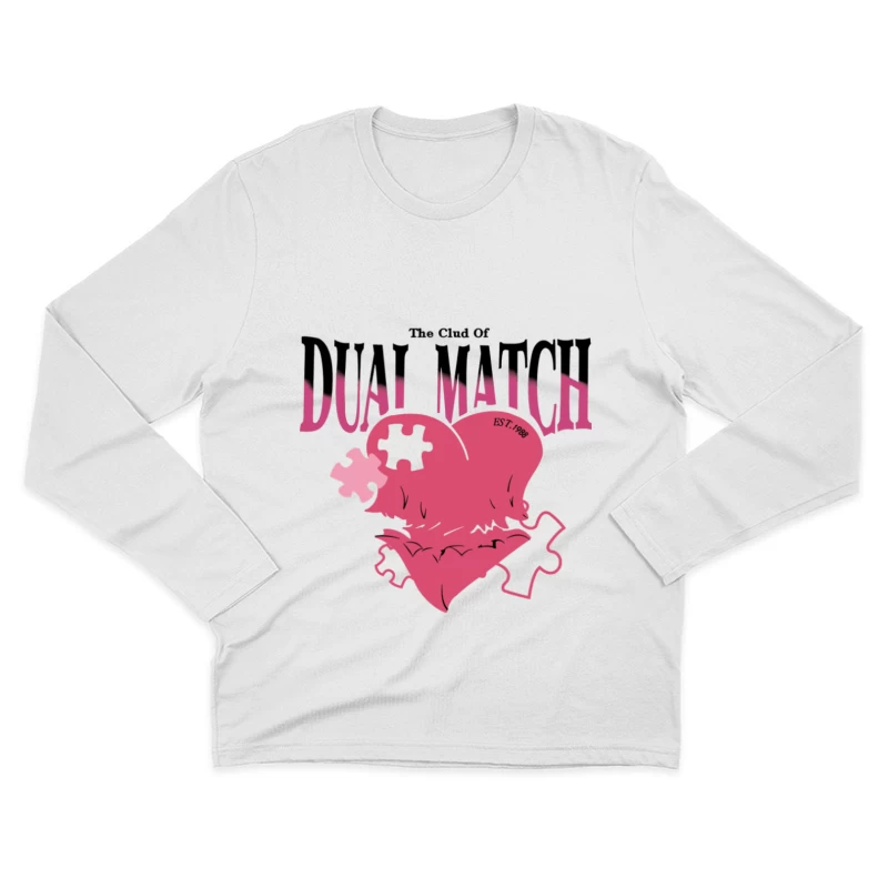 Doppelmatch-Logo mit Herzpuzzlestücken Herren Langarm T-Shirt