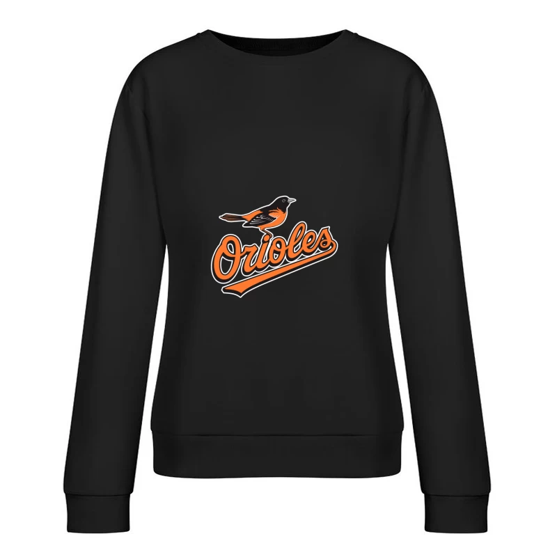 Baltimore Orioles MLB Baseball Team Logo with Orange Bird Mascot Female Pullover Sweatshirt