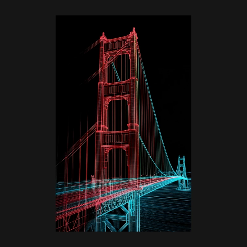 Neon-styled Golden Gate Bridge Architecture at Night Female Long Sleeve T-Shirt