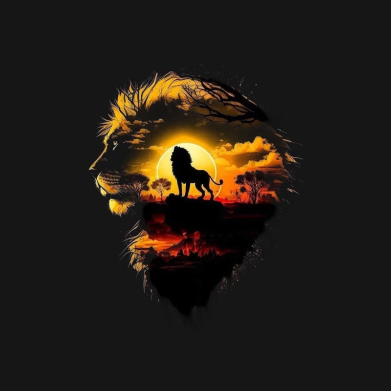 Majestic Lion Silhouette with Sunset Landscape Male Long Sleeve T-Shirt