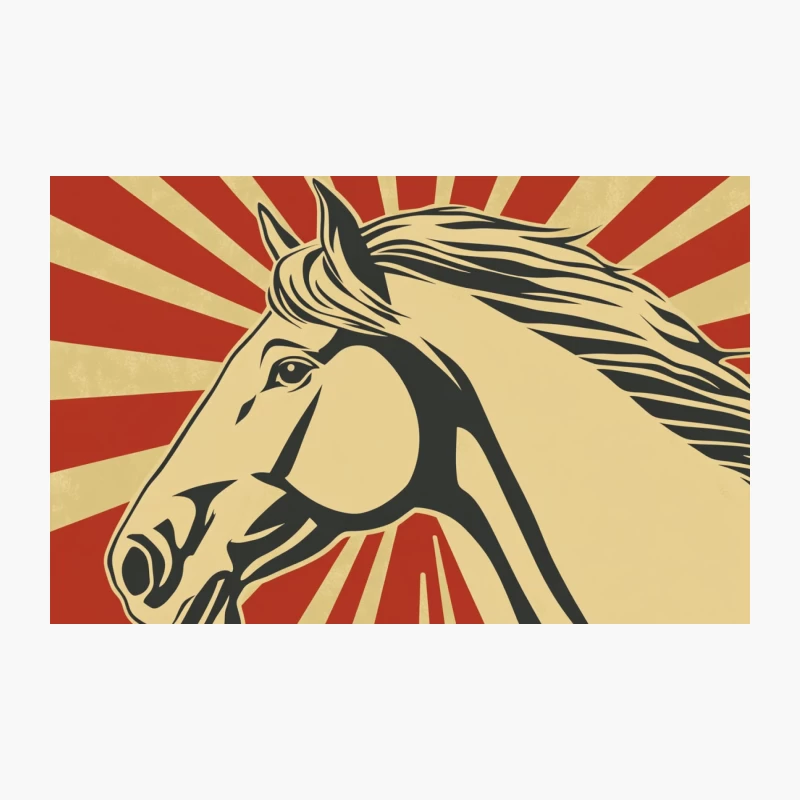 Vintage Propaganda Style Horse Illustration with Red Sunburst Travel Mug