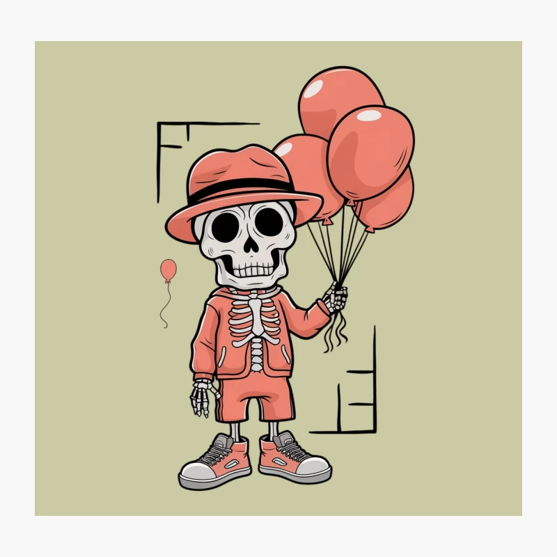 Cute Cartoon Skeleton with Red Balloons in Street Style Throw Pillow