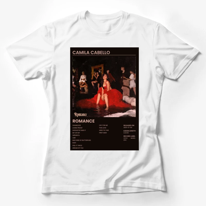 Camila Cabello's "Romance" Album Cover: Artistic Red Dress Photoshoot with Track List Female T-Shirt