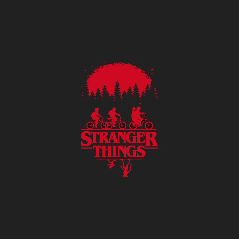 Stranger Things Red Silhouette Poster with Kids on Bikes Bucket Hat