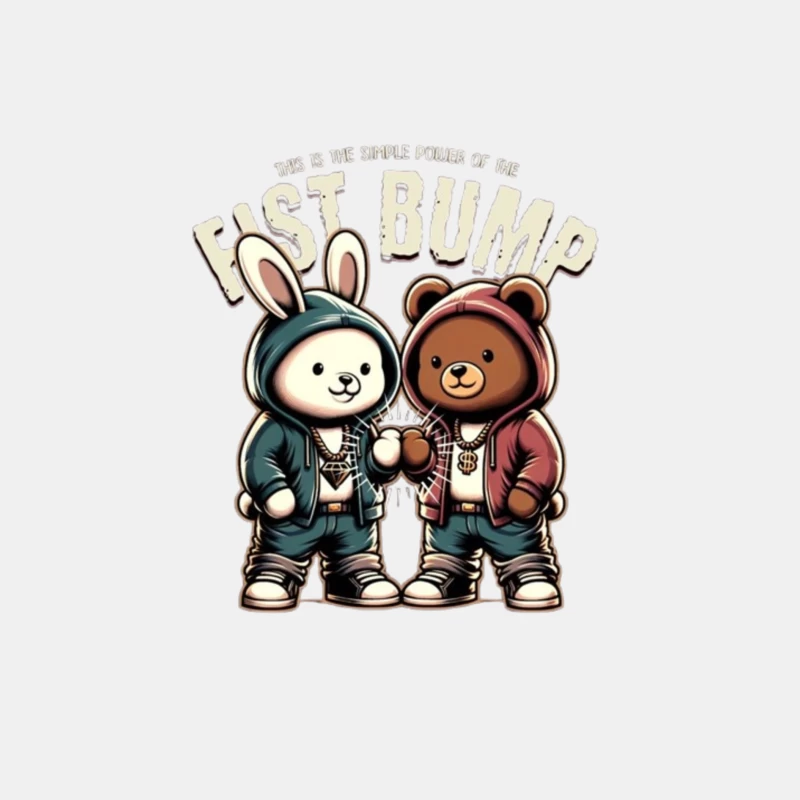 Cartoon Bunny and Bear Friends in Hip Hop Streetwear Sharing a Fist Bump Male Tank Top