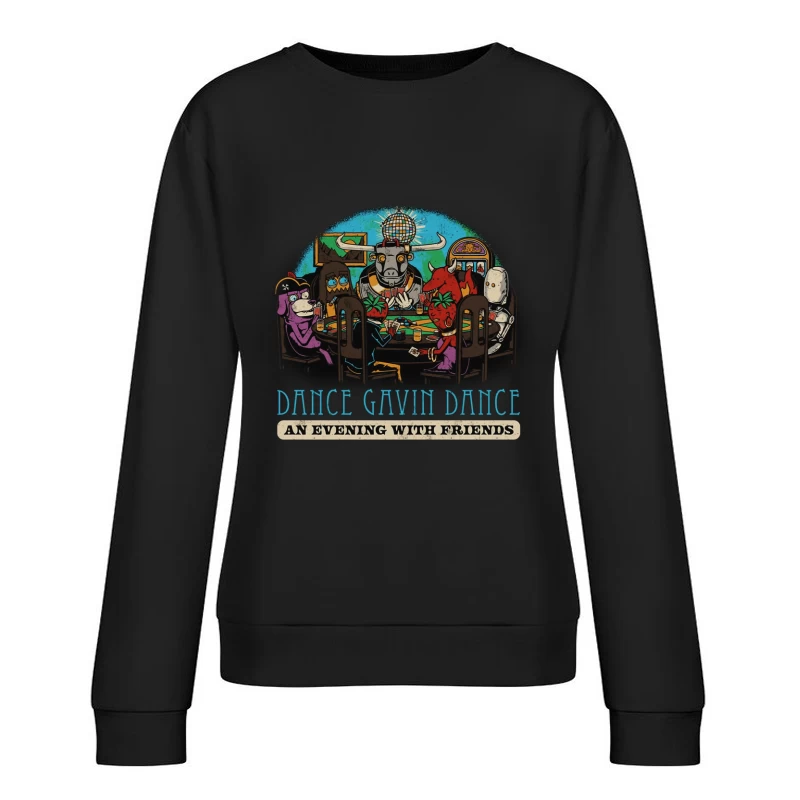 Dance Gavin Dance: Cartoon Characters Playing Poker Under Disco Ball Female Pullover Sweatshirt