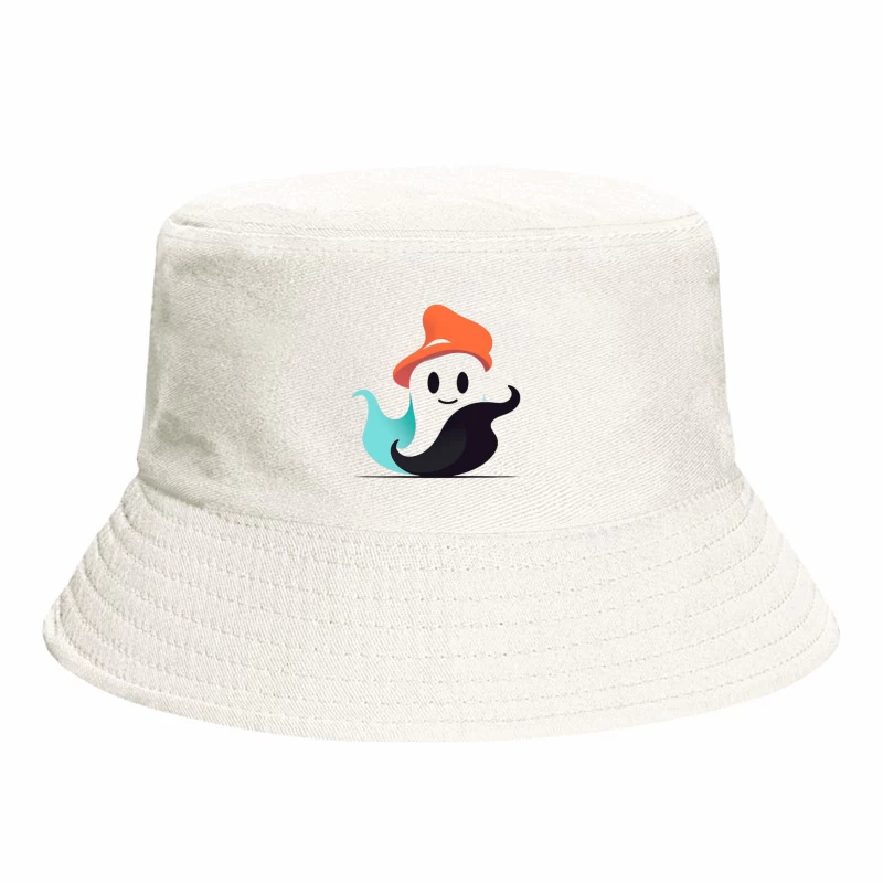 Cute Ghost Mascot with Orange Hat Bucket Hat