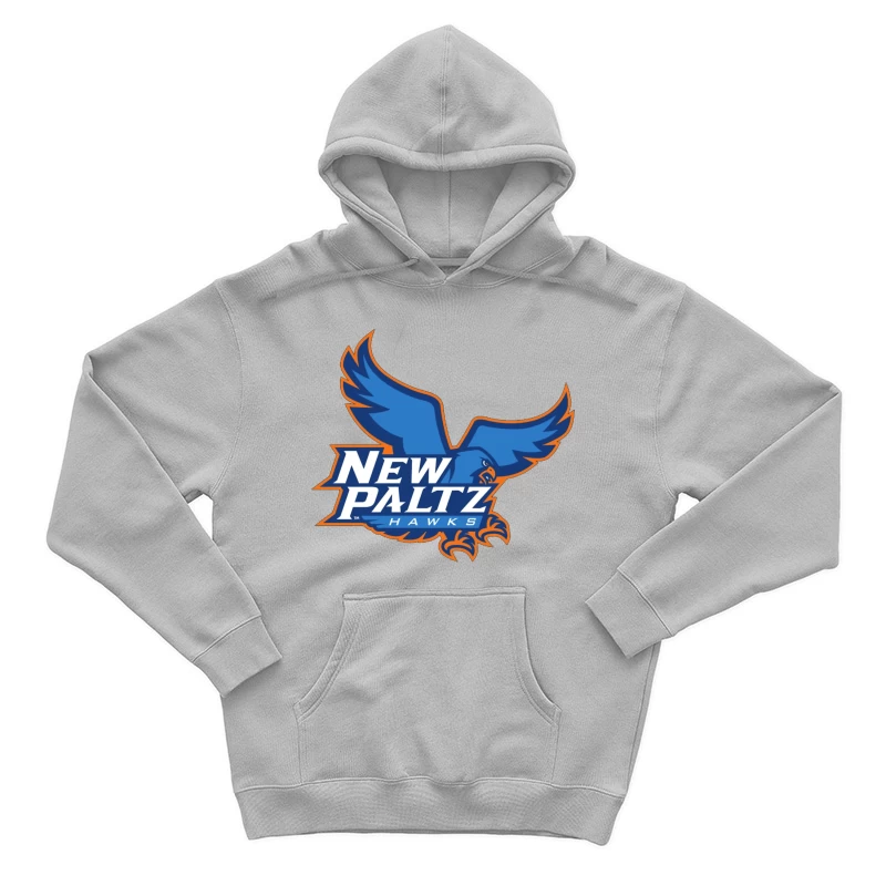 New Paltz Hawks Athletic Logo with Blue Hawk Mascot Male Pullover Hoodie