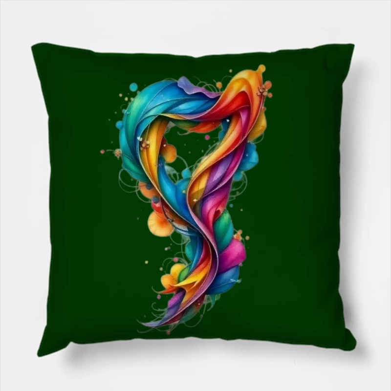 Vibrant Rainbow Swirl Abstract Digital Art Throw Pillow