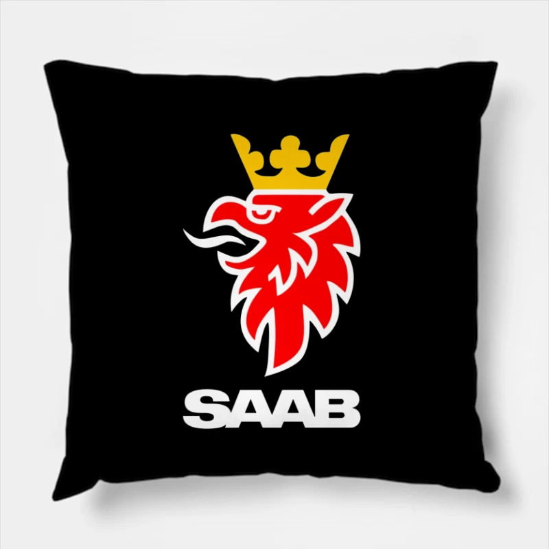 Saab Automotive Red Griffin Logo with Crown Throw Pillow