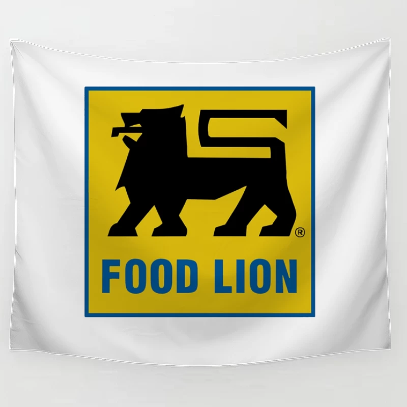 Food Lion Supermarket Chain Logo with Black Lion on Yellow Background Tapestry