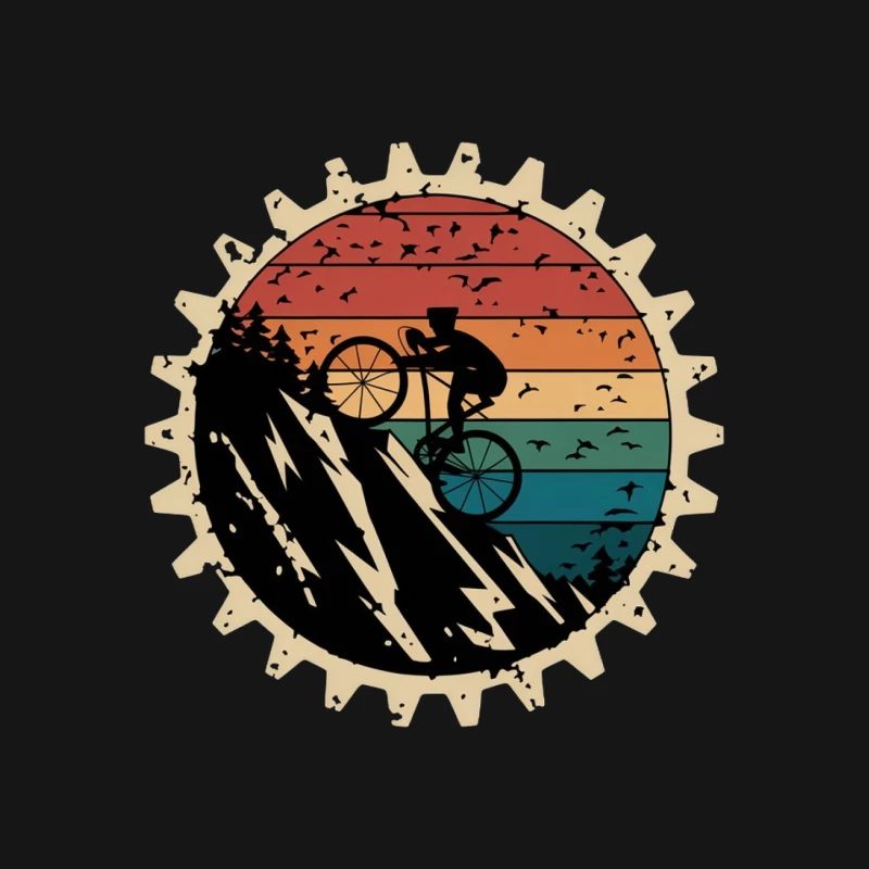 Retro Mountain Biking Silhouette at Sunset Mouse Pad