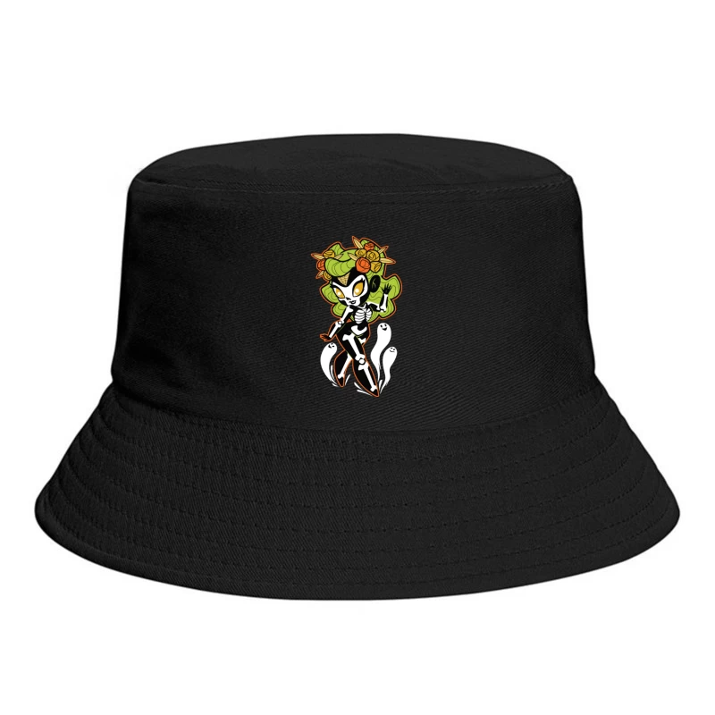 Ghostly Floral Skeleton Character Bucket Hat