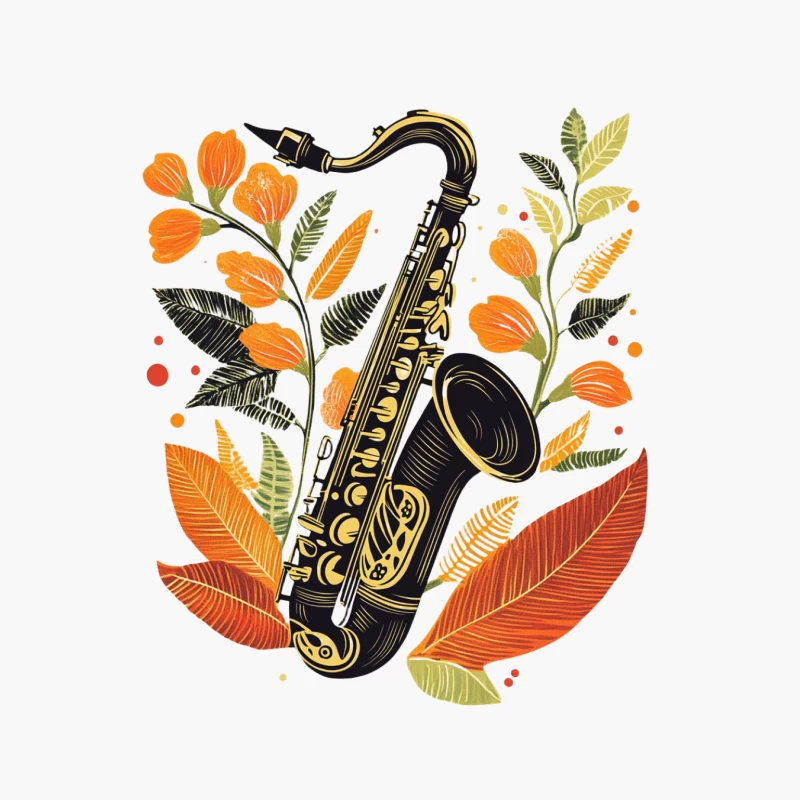 Autumnal Jazz: Saxophone and Floral Illustration Cotton Tote Bag