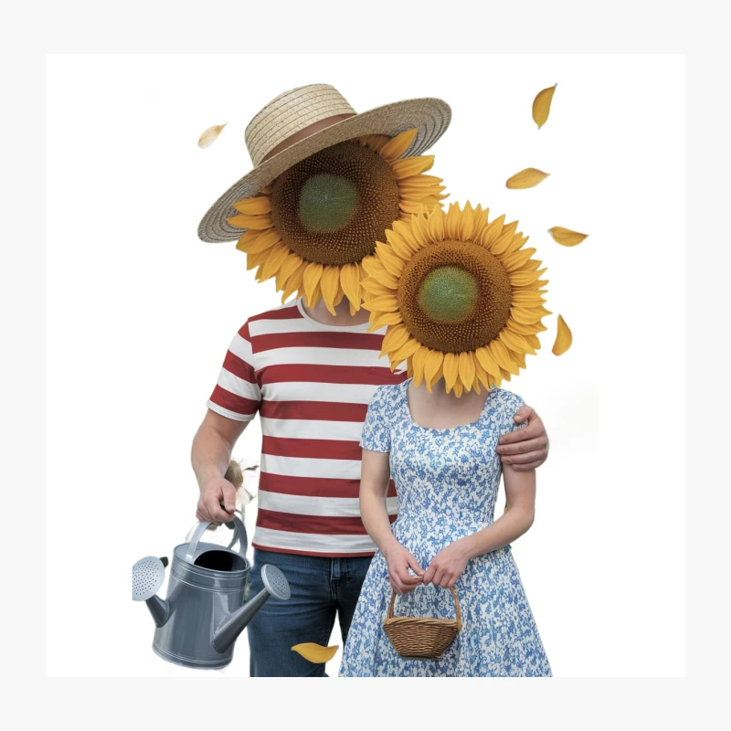 Whimsical Sunflower Couple's Summer Garden Throw Pillow