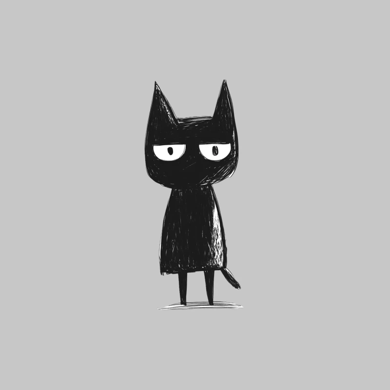 Simple Sketch of a Grumpy Black Cat Cartoon Character Male Long Sleeve T-Shirt