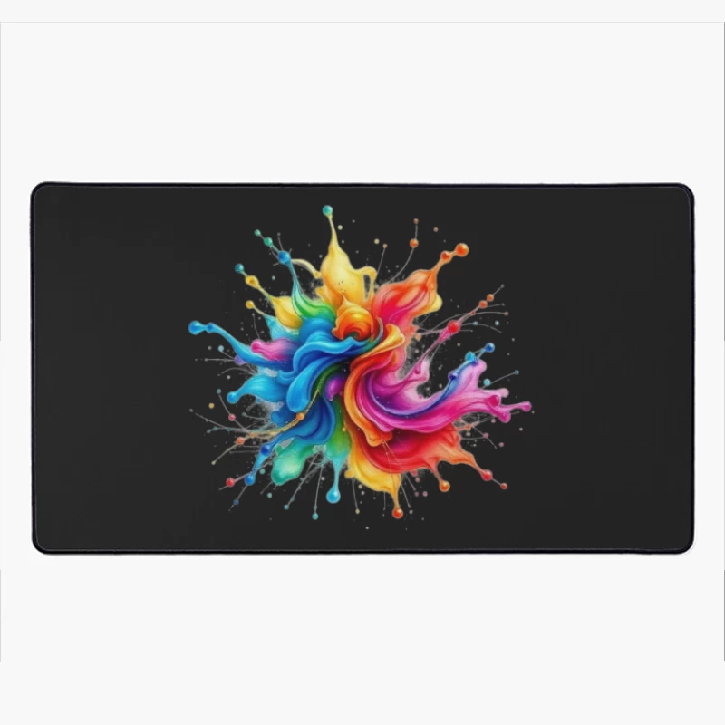 Vibrant Rainbow Paint Splash in Abstract Watercolor Design Desk Mat