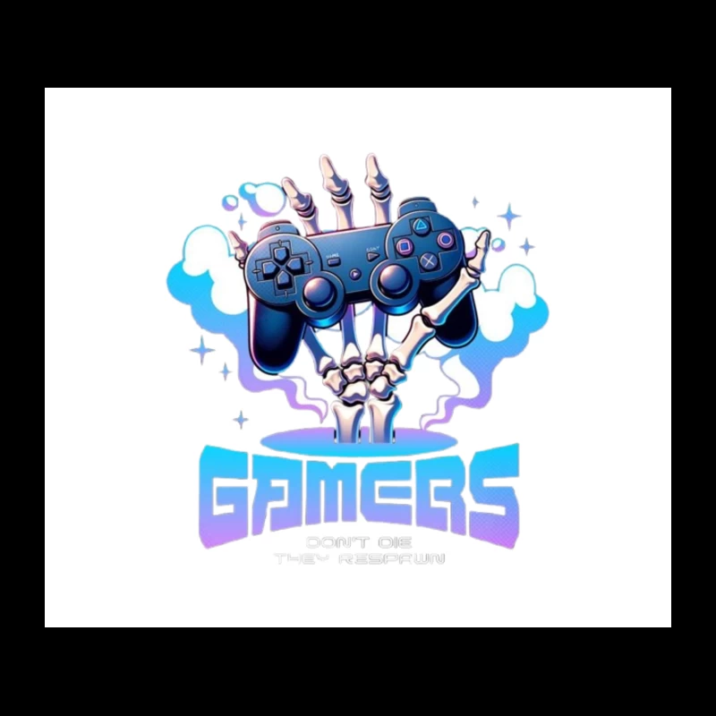 Skeletal Gamer's PlayStation Controller Art in Blue Tapestry