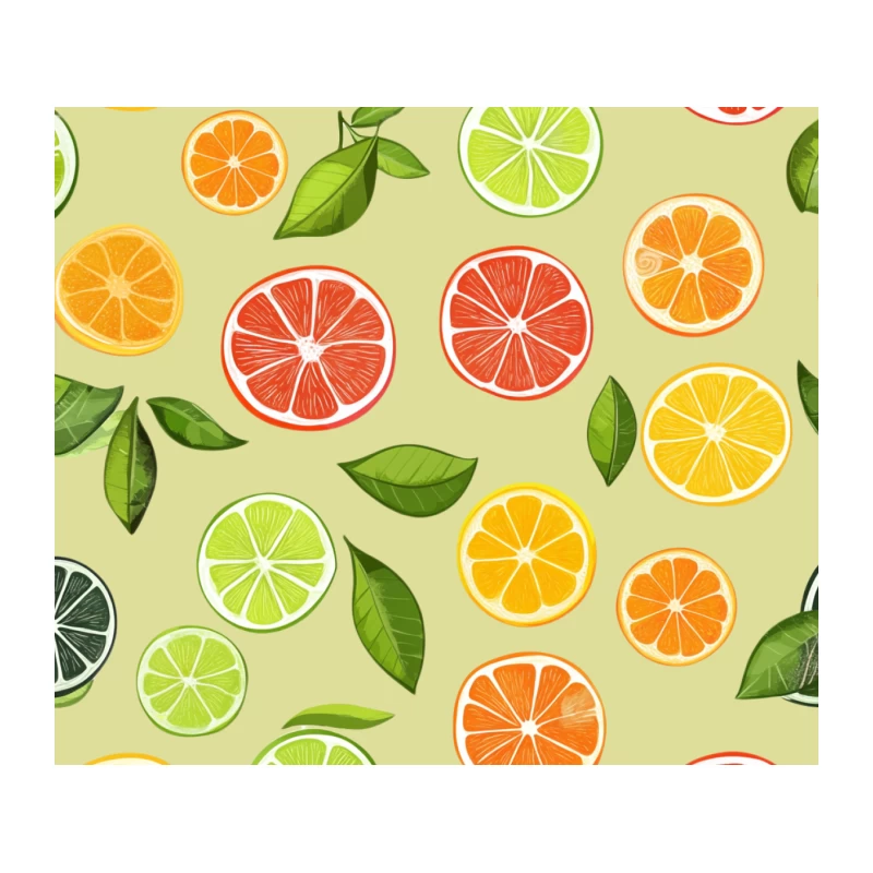 Colorful Citrus Fruit Slice Pattern with Leaves Tapestry