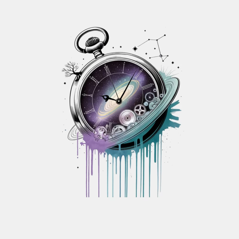 Cosmic Steampunk Pocket Watch with Galaxy and Dripping Paint Male Tank Top