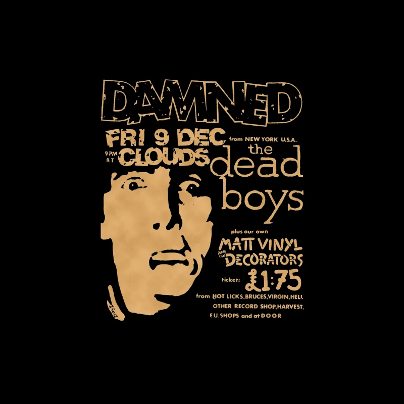 Vintage Concert Poster for The Damned with Clouds and Dead Boys - December 9th Tapestry