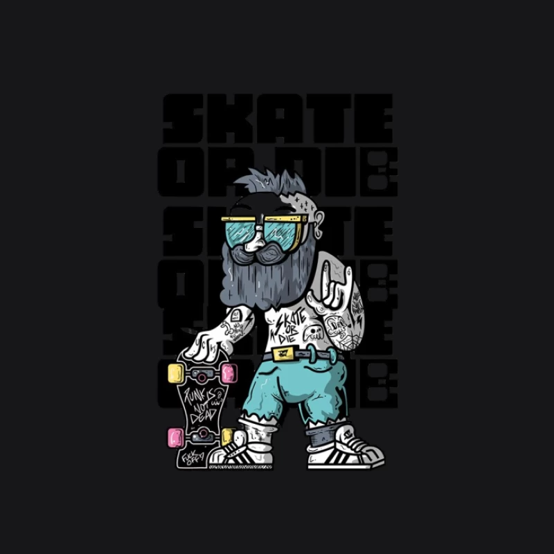 Hipster Skater Cartoon Illustration Herren Pullover Hoodie