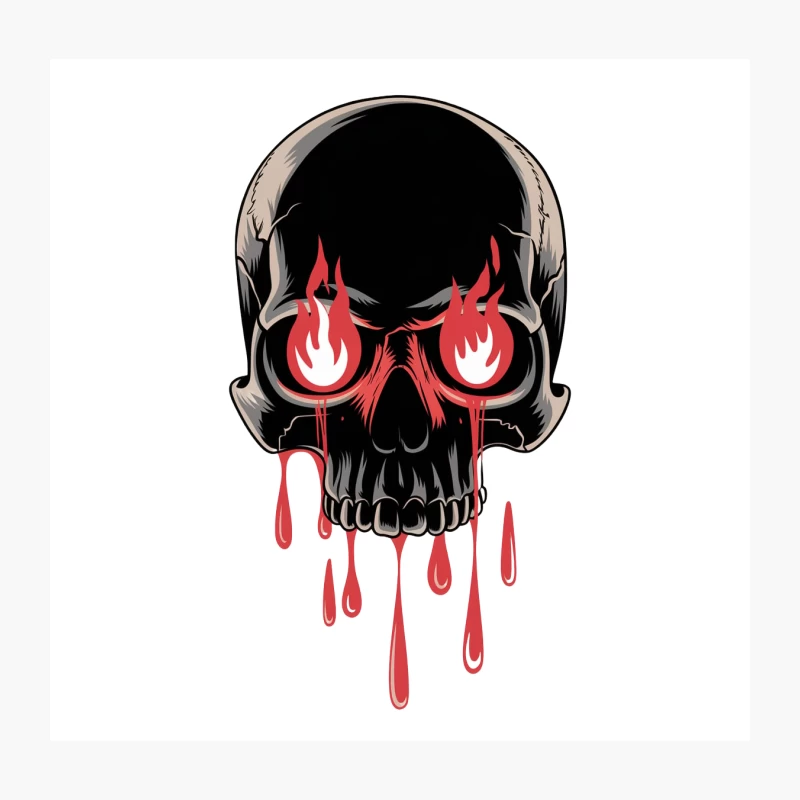 Flaming Eyes Gothic Skull with Dripping Blood Throw Pillow