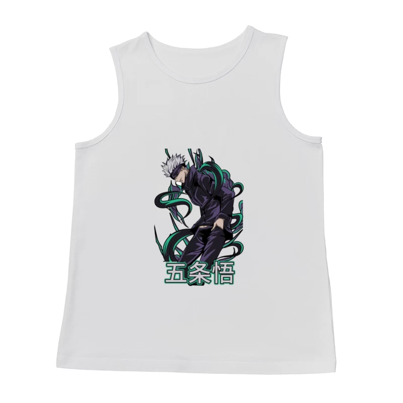 Anime-Charakter mit dunklem Outfit und weißen Haaren Herren Tanktops