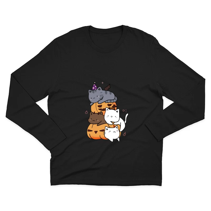 Niedliche Katzen mit Kürbissen Herren Langarm T-Shirt