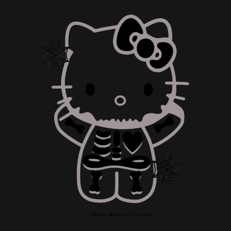 Skelett Hello Kitty Design mit Spinnennetzen Herren T-Shirt
