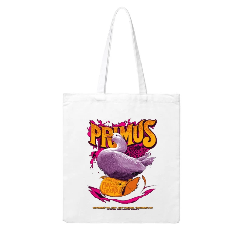 Primus Rock Band Concert Poster with Purple Duck Design Cotton Tote Bag